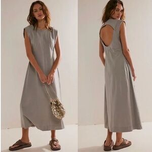 FREE PEOPLE FP BEACH Simone Maxi Exposed Back Dress Size Small NWT Gray